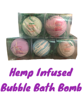 Load image into Gallery viewer, CBD infused bubble bath bombs in assorted colors packaged in clear boxes for soothing and relaxing baths