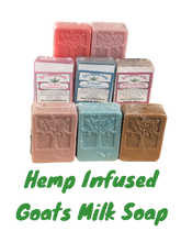 Load image into Gallery viewer, CBD infused goats milk soap bars with natural moisturizing ingredients and eco-friendly, vegan formula