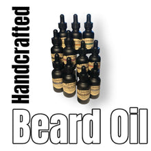 Load image into Gallery viewer, Natural Beard Oil handcrafted for nourishing and hydrating beards with organic, plant-based ingredients in black dropper bottles