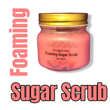 Load image into Gallery viewer, Foaming Sugar Scrub jar with gentle, organic, eco-friendly exfoliating scrub for head to toe skin care