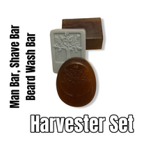 Load image into Gallery viewer, Harvester Set INCLUDES Man Bar, Solid Shave Bar and Beard Wash Bar choose your favorite Gent Scents
